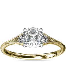 Petite bague de fiançailles diamant de famille millegrain en or jaune 14 carats